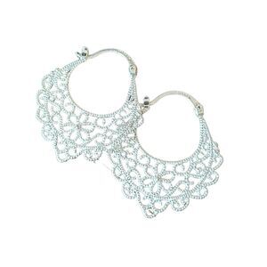 Silver Tone Hoop Earrings Marked ATI BR CN Filigree Delicate Lacy Brass Rhodium